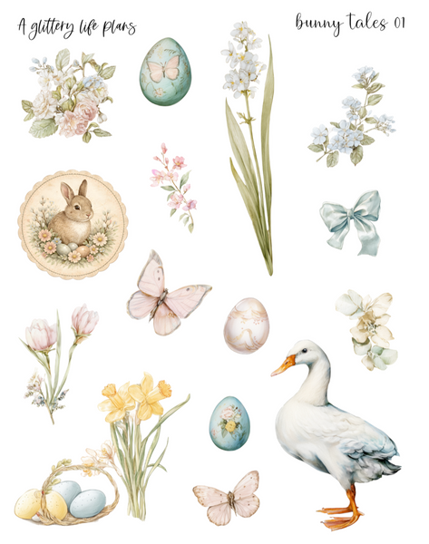 Bunny Tales deco Sticker Sheets for Planners and Journals