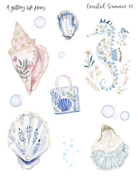 Coastal Summer Deco Stickers for Planners and Journals