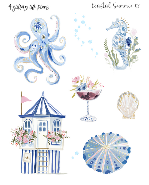 Coastal Summer Deco Stickers for Planners and Journals