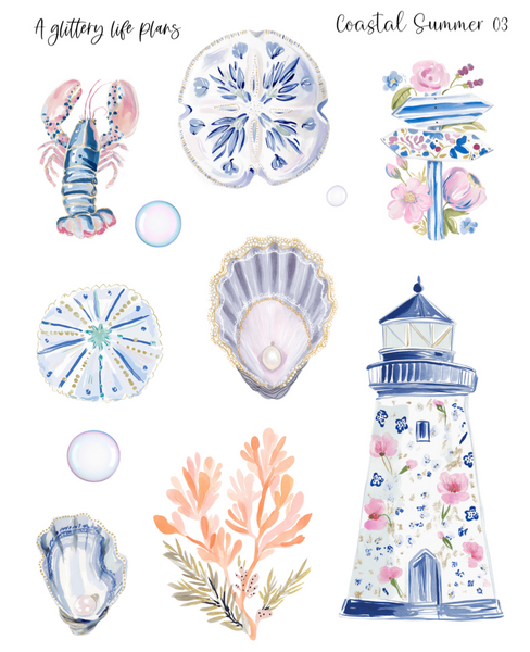 Coastal Summer Deco Stickers for Planners and Journals