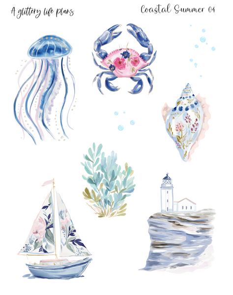 Coastal Summer Deco Stickers for Planners and Journals