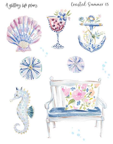 Coastal Summer Deco Stickers for Planners and Journals