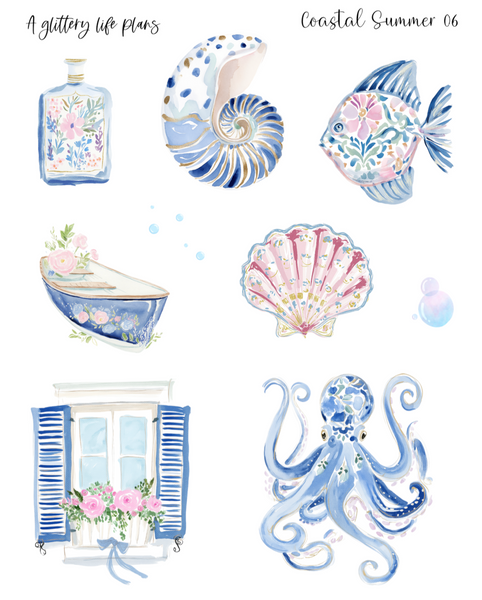 Coastal Summer Deco Stickers for Planners and Journals