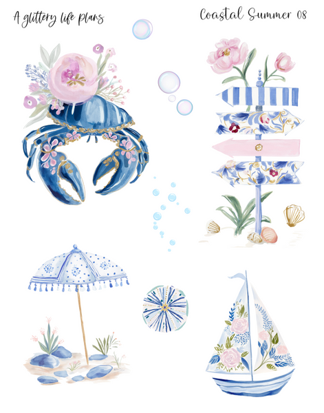 Coastal Summer Deco Stickers for Planners and Journals