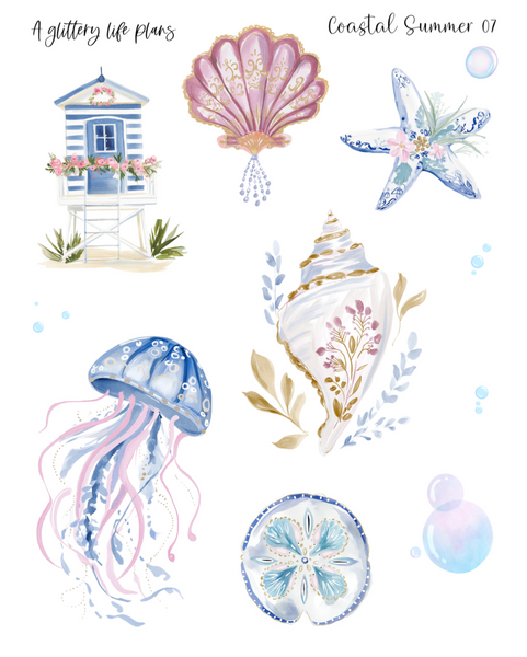 Coastal Summer Deco Stickers for Planners and Journals