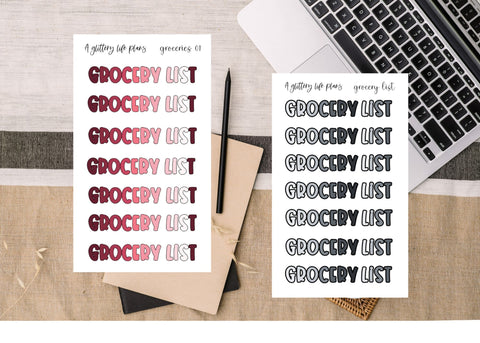 Grocery List Script  Planner and Journal Sticker Sheets