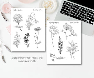 Floral Sketches Journaling Sticker Sheets