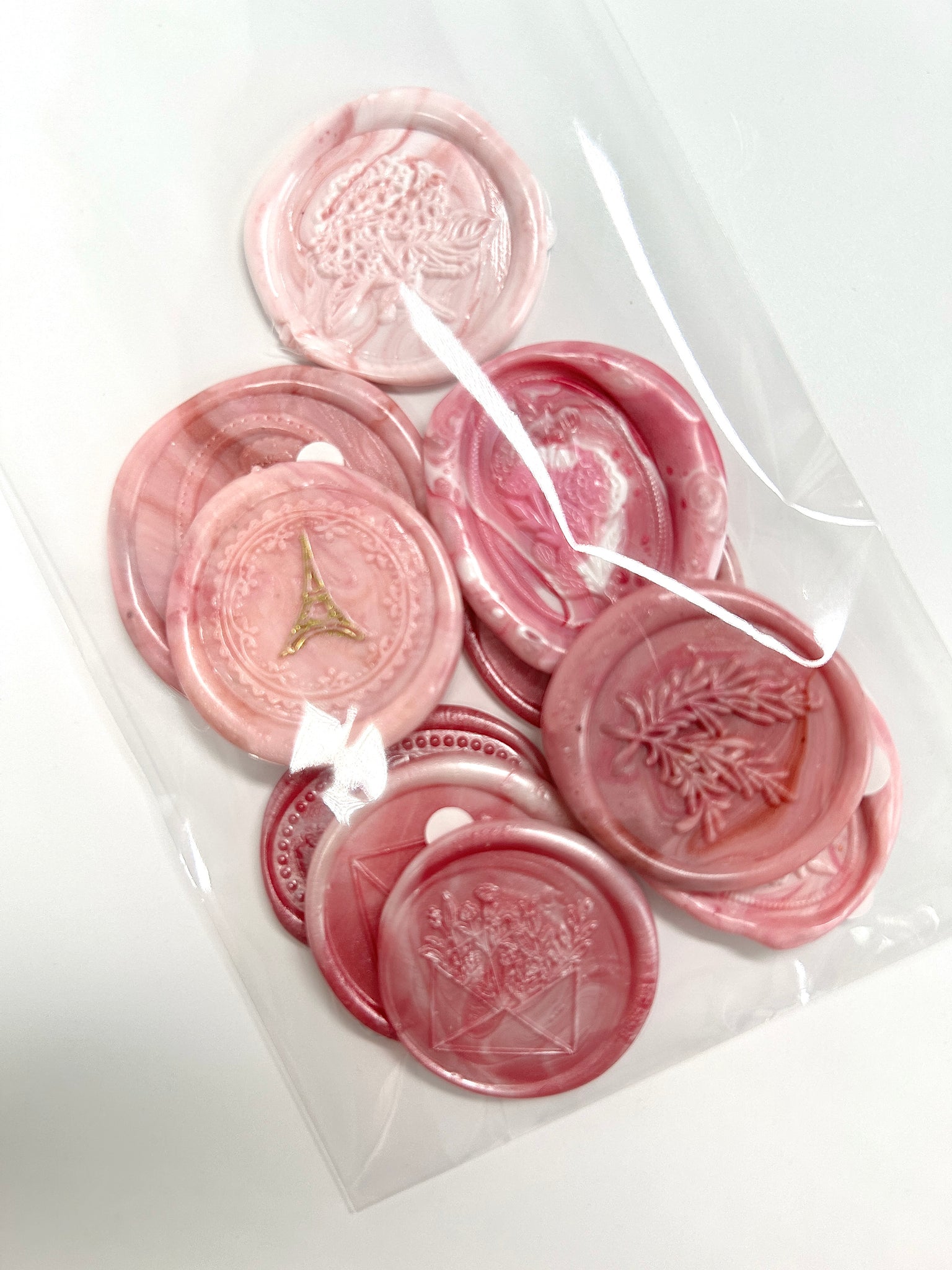 Hand Poured Raspberry Sorbet Assortment of Floral and Cameo Wax Seals Set of 10