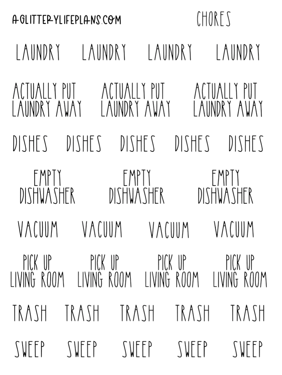Chores Lettering Chores Script Stickers – A Glittery Life Plans