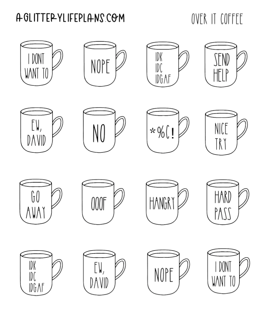 Over It Coffee Mugs Stickers