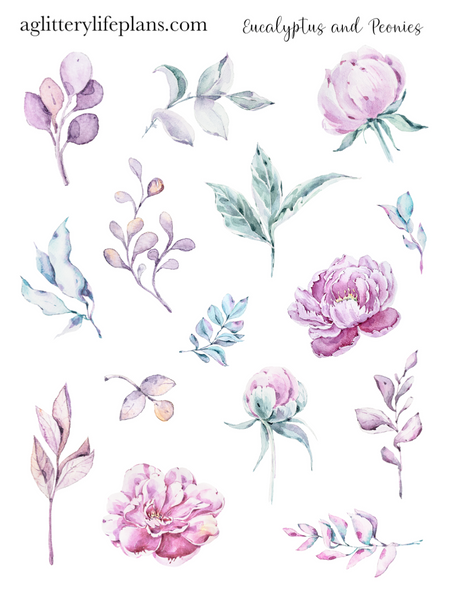 Eucalyptus and Peonies Floral Deco Icon Sheet Stickers and Date Covers