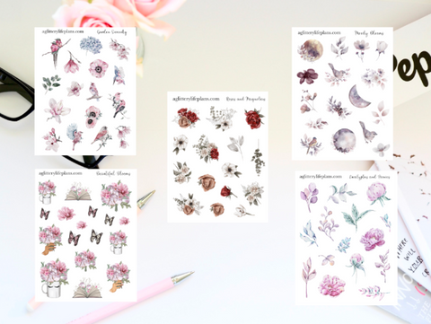 Set of 5 Floral Deco Icon Sheet Stickers