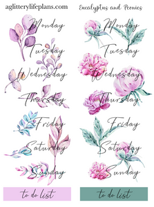Eucalyptus and Peonies Floral Deco Icon Sheet Stickers and Date Covers