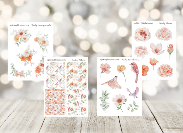 Peachy Florals Transparent Matte Mini Sticker Kit