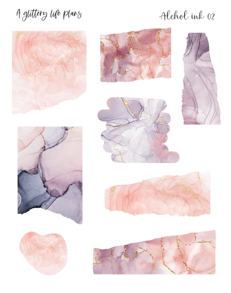 Alcohol Ink Journaling Sticker Sheets: 01,02,03