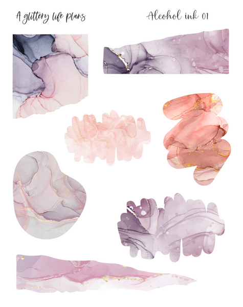 Alcohol Ink Journaling Sticker Sheets: 01,02,03