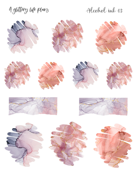 Alcohol Ink Journaling Sticker Sheets: 01,02,03