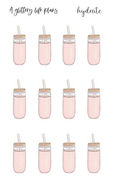 Hydrate pink water bottle Icon Stickers