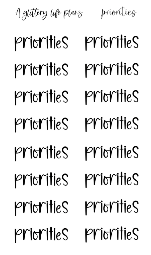 Priorities Script Stickers