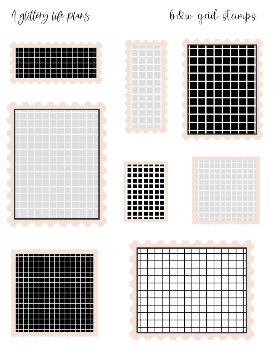 B&W Grid Stamps Layering Stickers